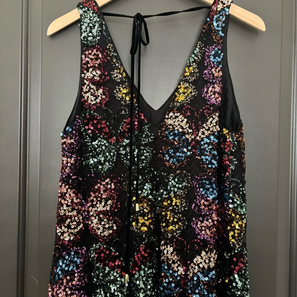 Free People Fly Me Away Mini Dress in Black Combo Butterfly Sequins RARE FIND S - Picture 8 of 10